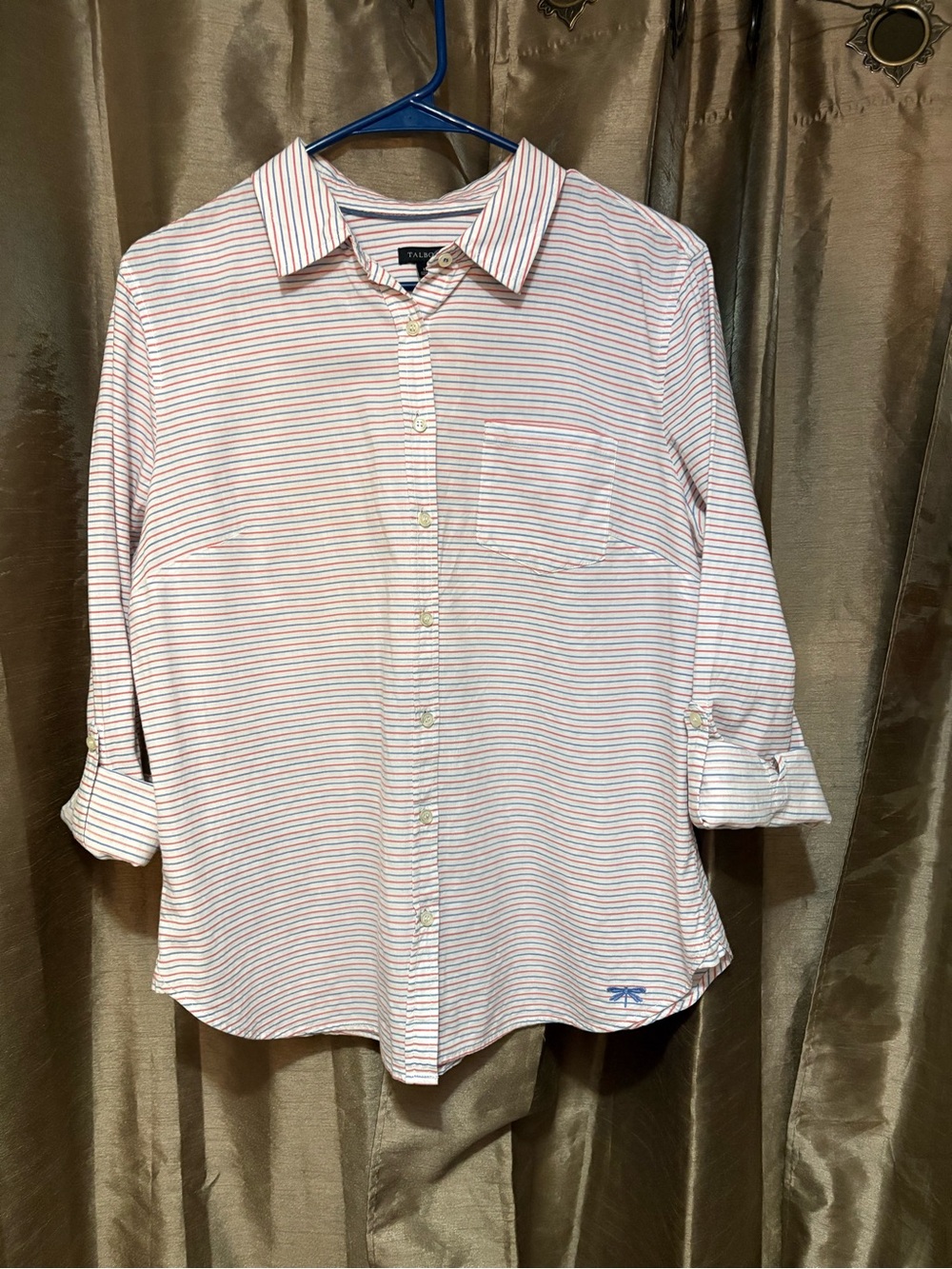 Talbots White Button-Down Shirt with Pink Stripes
